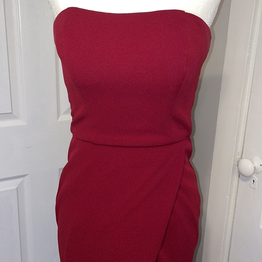 BURGUNDY strapless La Femme Evening gown - Picture 4 of 8